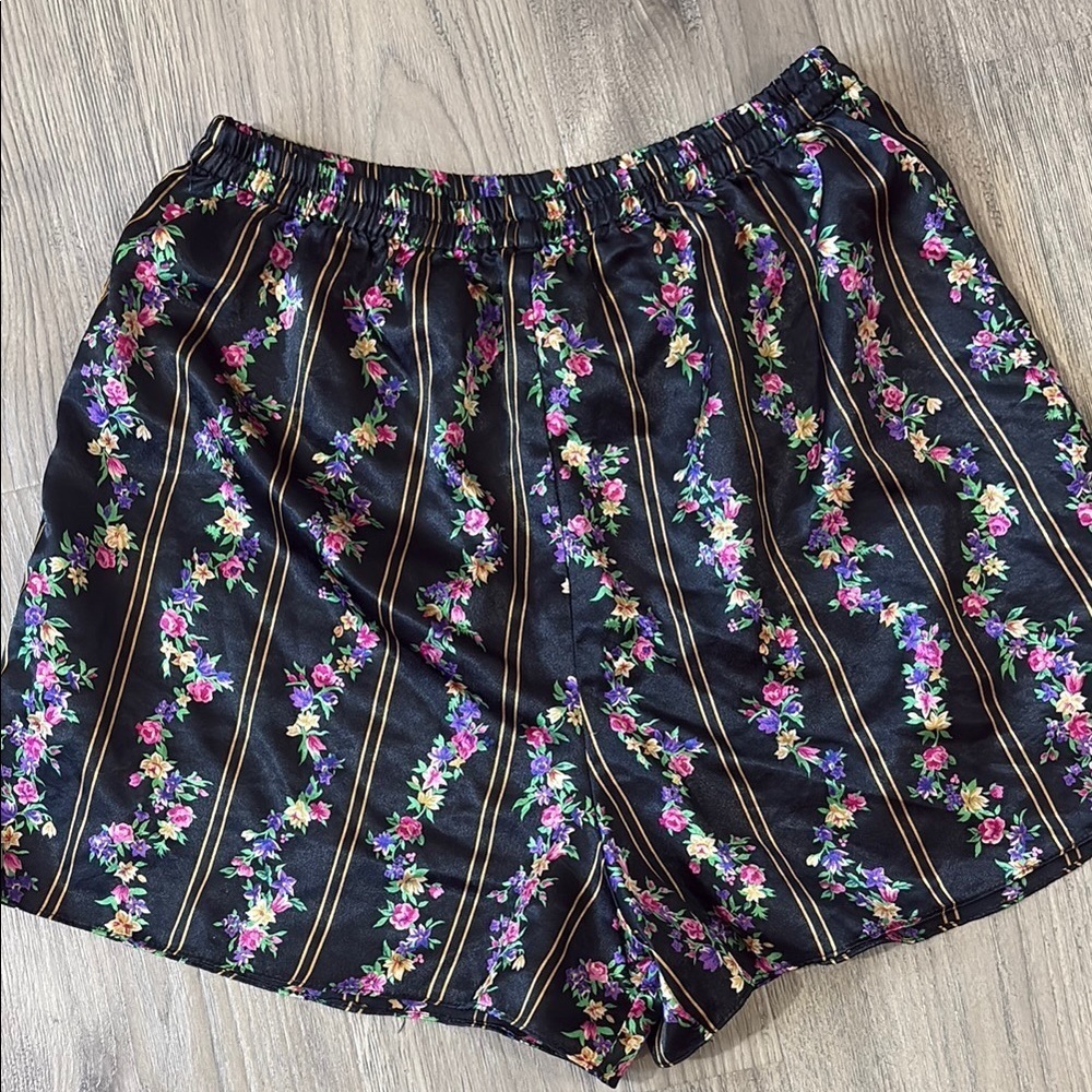 Vtg Morgan Taylor Floral Satin Pajama‎ Shorts Sz S